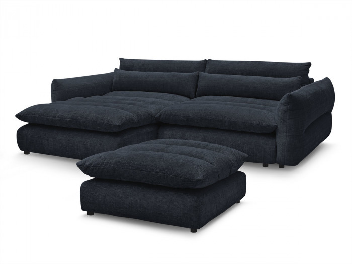 Canapé d'angle fixe NEIL tissu texturé avec pouf