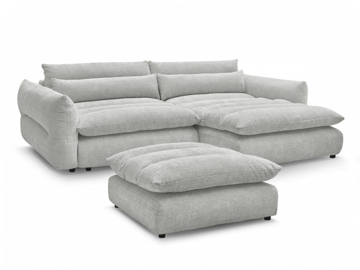 Canapé d'angle fixe NEIL tissu texturé avec pouf