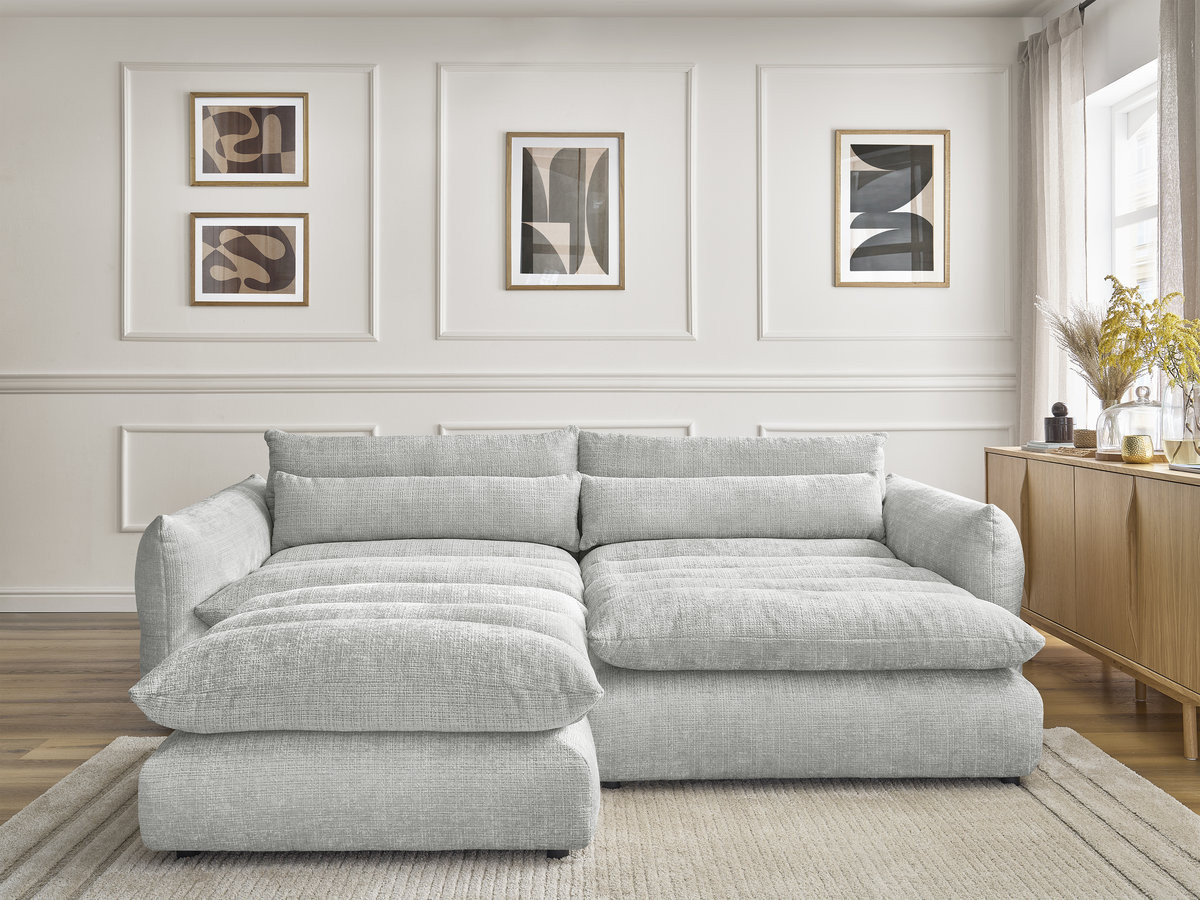 Canapé d'angle NEIL texturé avec pouf gris clair — vue 5