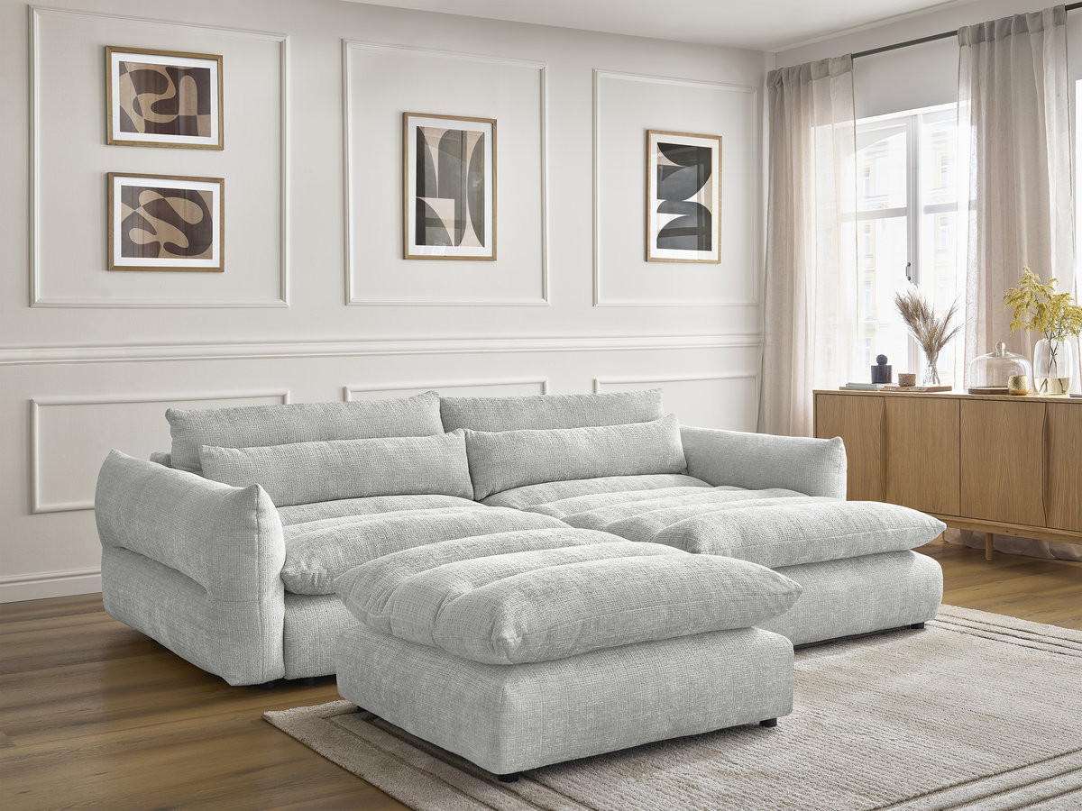 Canapé d'angle NEIL texturé avec pouf gris clair — vue 6