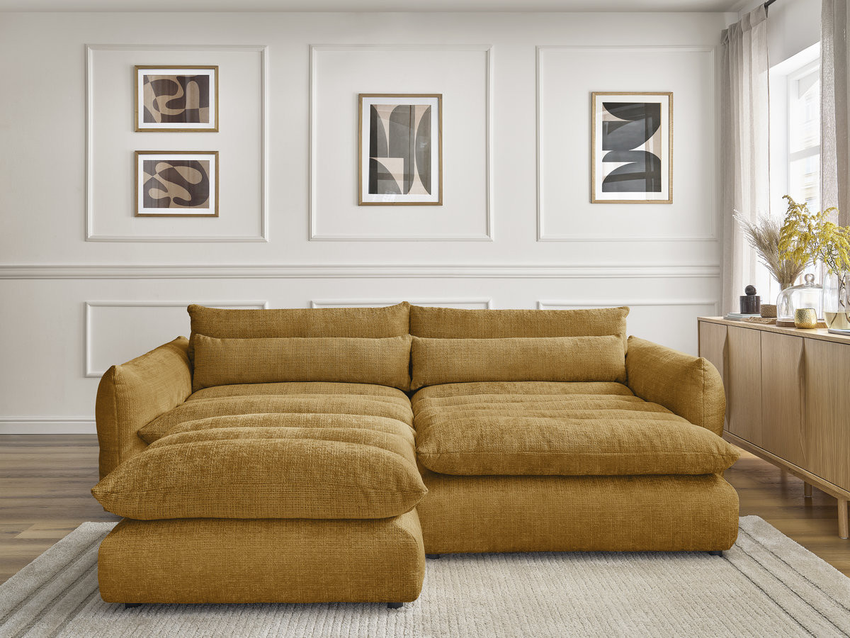 Canapé d'angle NEIL texturé avec pouf jaune — vue 5