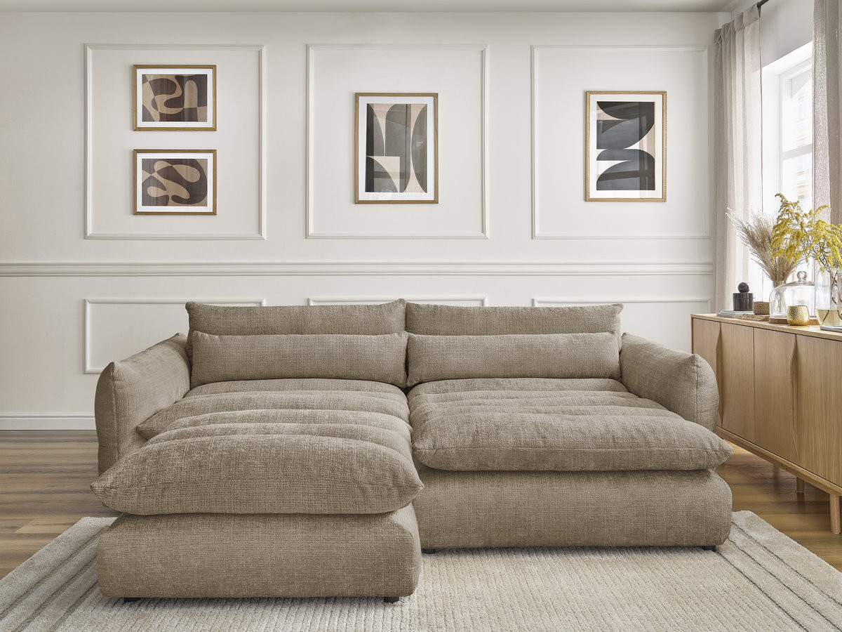 Canapé d'angle NEIL texturé avec pouf taupe — vue 5