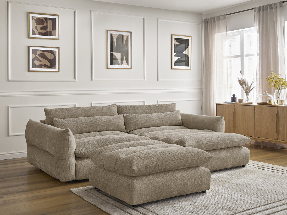 Canapé d'angle NEIL texturé avec pouf taupe — vue 6