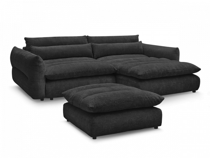 Canapé d'angle fixe NEIL tissu texturé avec pouf