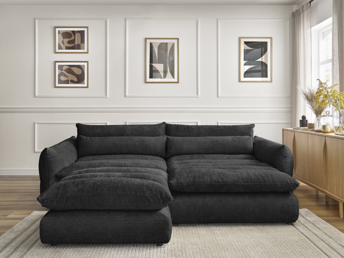 Canapé d'angle NEIL texturé avec pouf noir — vue 5