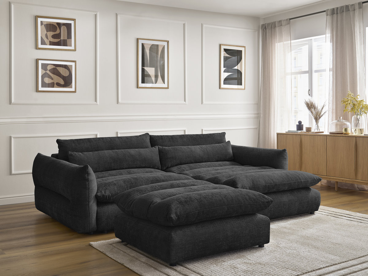 Canapé d'angle NEIL texturé avec pouf noir — vue 6