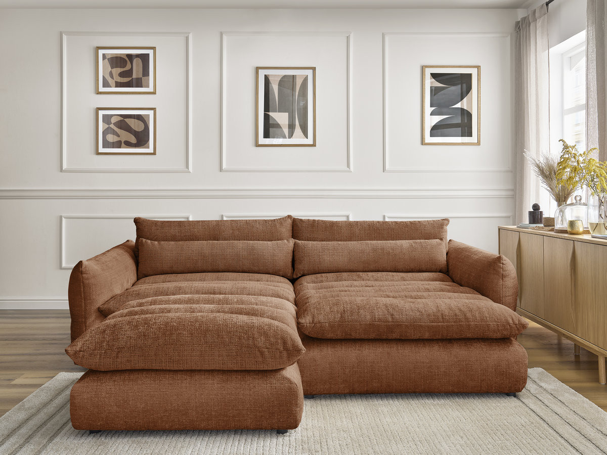 Canapé d'angle NEIL texturé avec pouf orange — vue 5