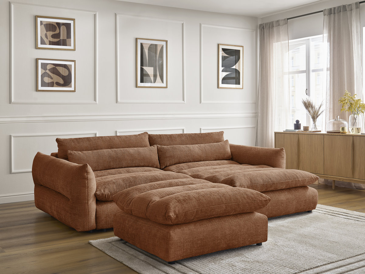 Canapé d'angle NEIL texturé avec pouf orange — vue 6