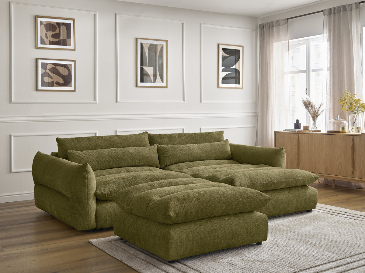 Canapé d'angle NEIL texturé avec pouf vert — vue 6