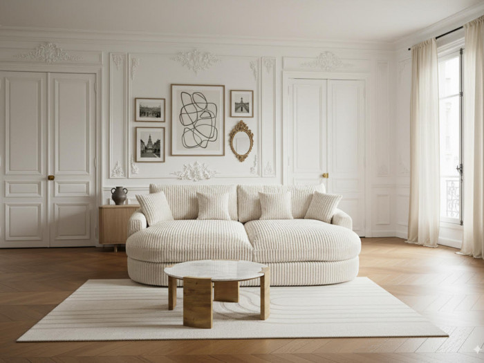 Canapé droit fixe 3 places BELEM assise profonde gros côtelé doux