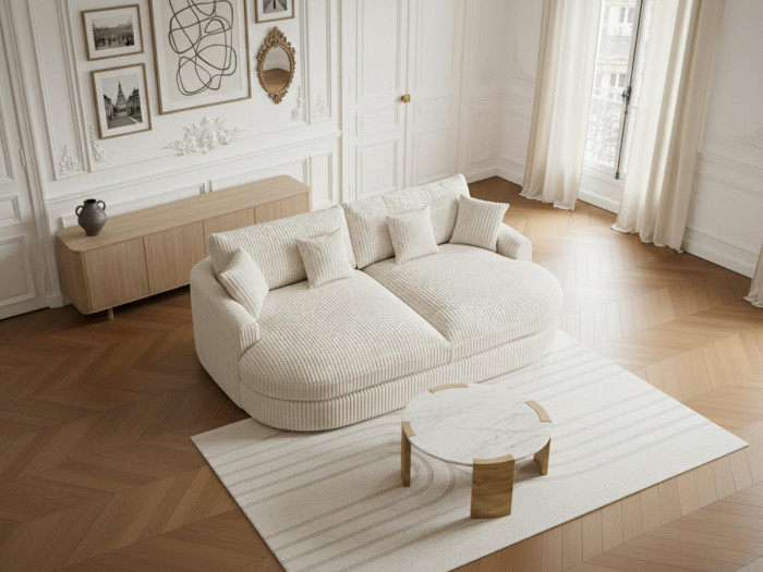 Canapé droit fixe 3 places BELEM assise profonde gros côtelé doux
