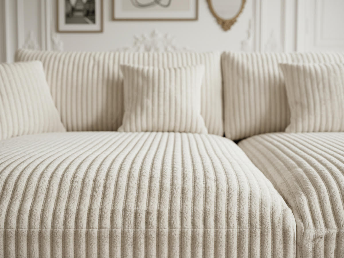 Canapé droit 3 places BELEM assise profonde gros côtelé doux beige — vue 6