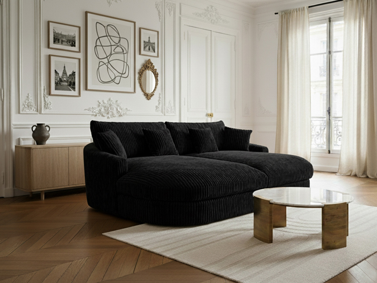 Canapé droit 3 places BELEM assise profonde gros côtelé doux noir — vue 5