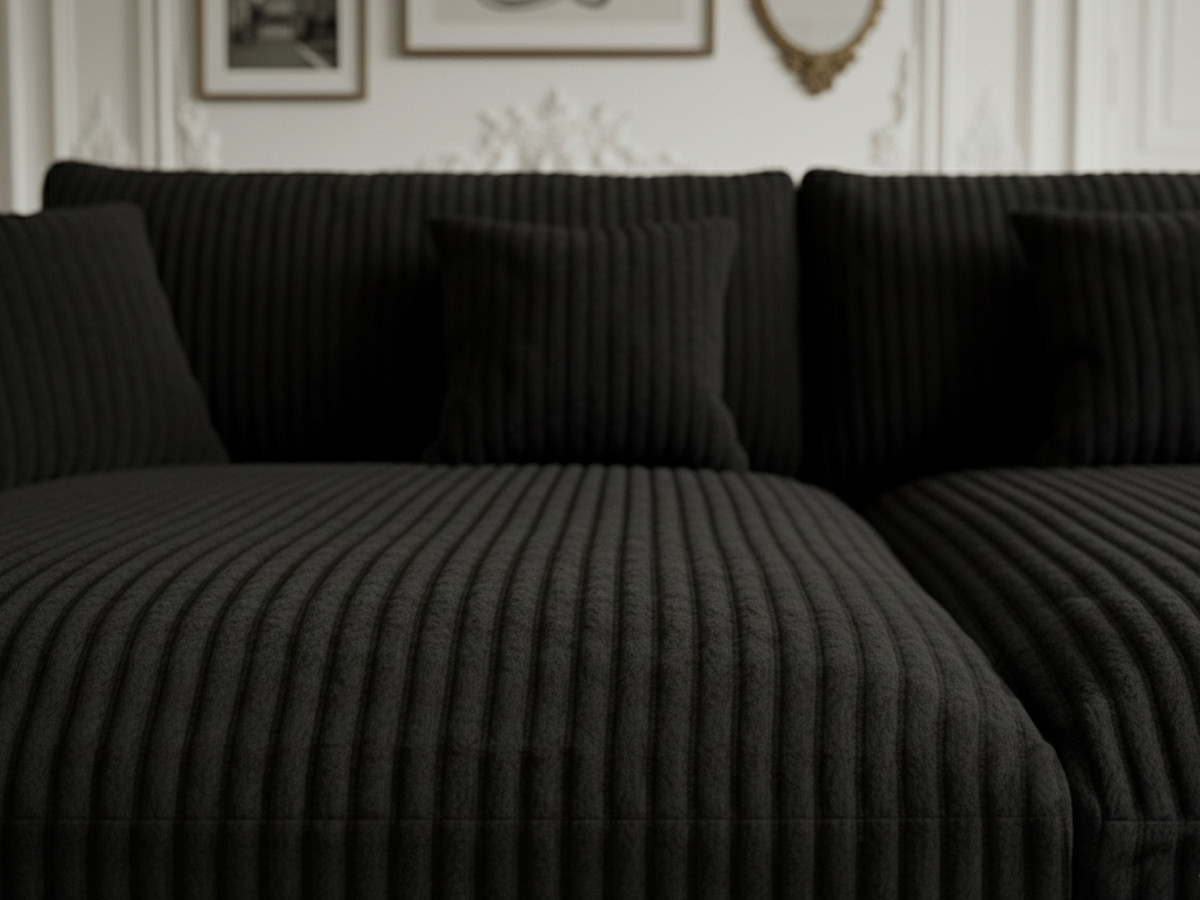 Canapé droit 3 places BELEM assise profonde gros côtelé doux noir — vue 6