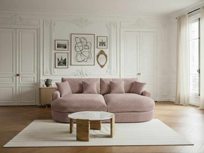 Canapé droit fixe 2 places BELEM assise profonde gros côtelé doux