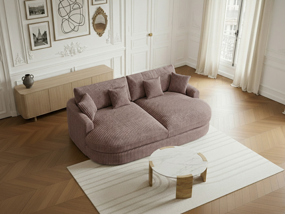 Canapé droit 3 places BELEM assise profonde gros côtelé doux rose — vue 5