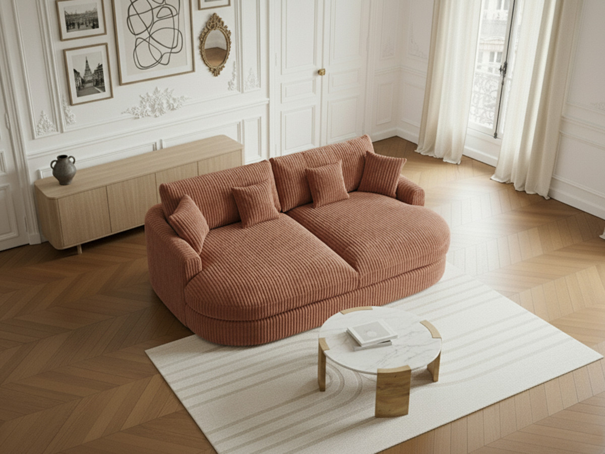 Canapé droit 3 places BELEM assise profonde gros côtelé doux orange — vue 5