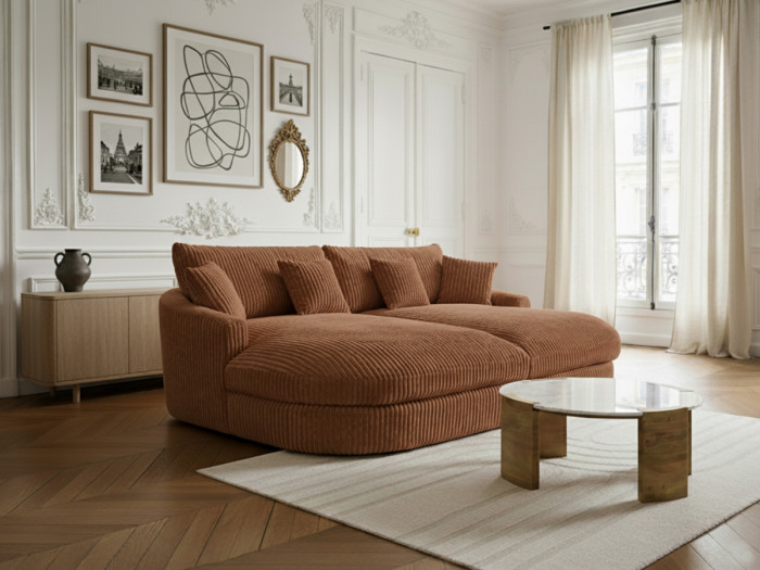 Canapé droit fixe 2 places BELEM assise profonde gros côtelé doux