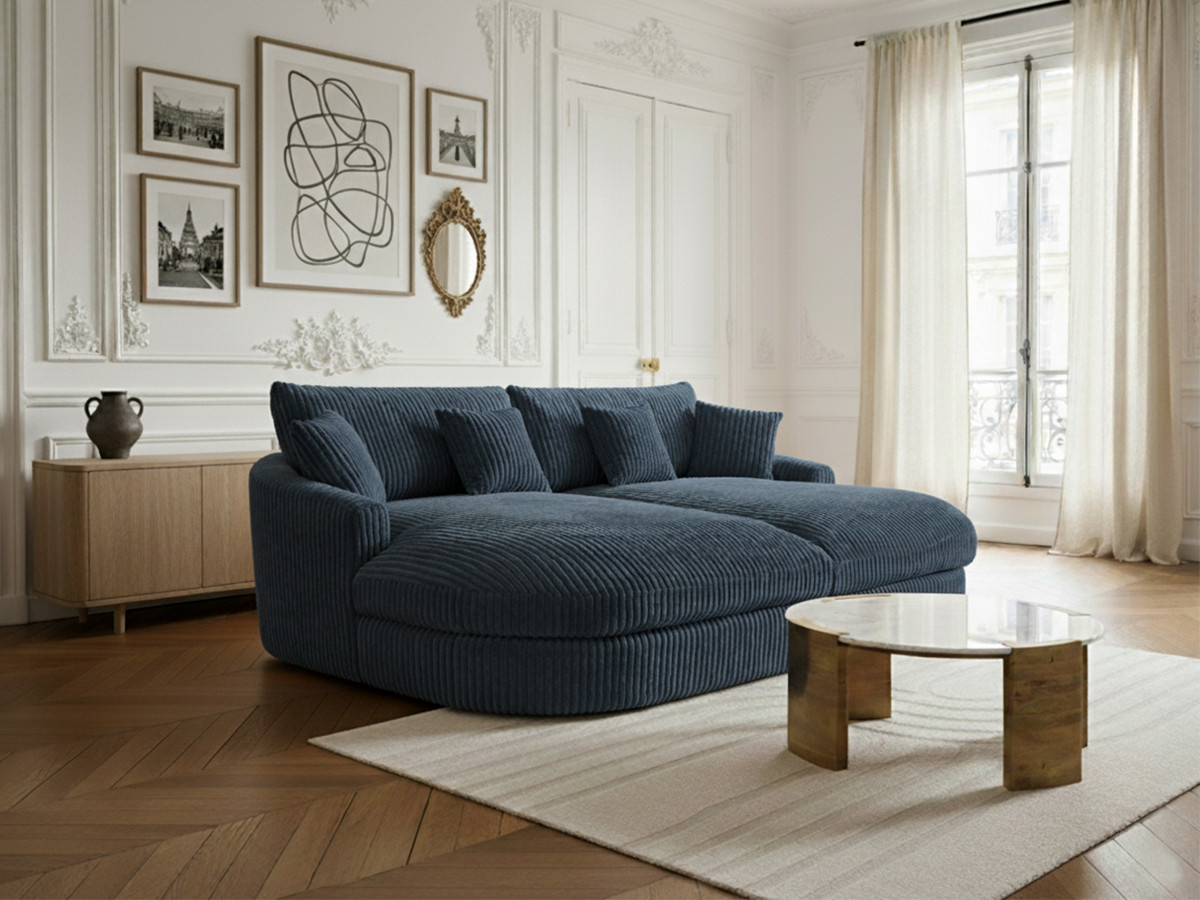Canapé droit 3 places BELEM assise profonde gros côtelé doux bleu — vue 6