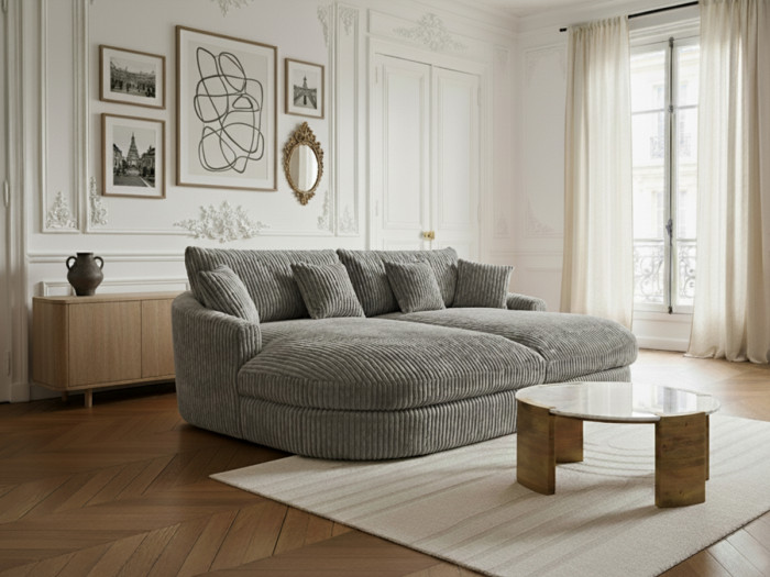 Canapé droit fixe 2 places BELEM assise profonde gros côtelé doux