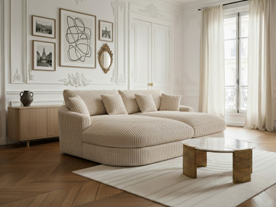 Canapé droit fixe 3 places BELEM assise profonde gros côtelé doux