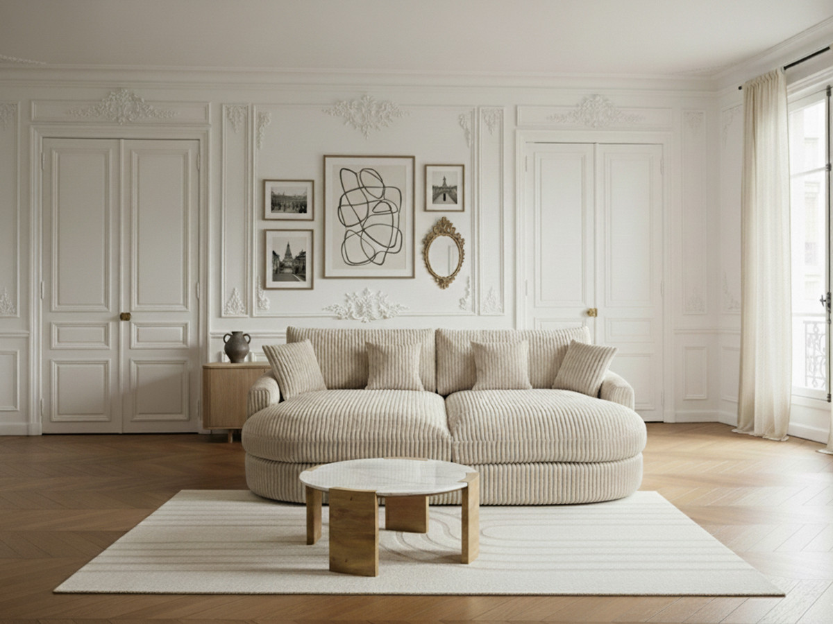 Canapé droit 3 places BELEM assise profonde gros côtelé doux taupe — vue 5