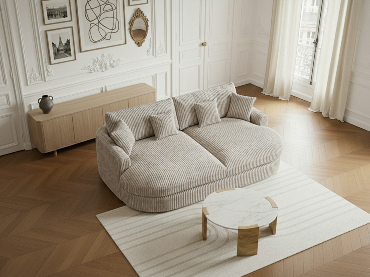 Canapé droit 3 places BELEM assise profonde gros côtelé doux taupe — vue 6