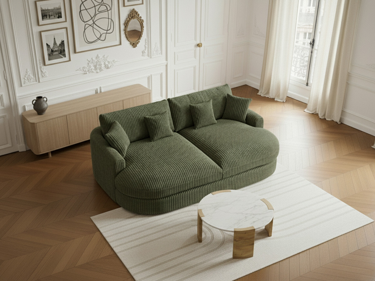 Canapé droit 3 places BELEM assise profonde gros côtelé doux vert — vue 6