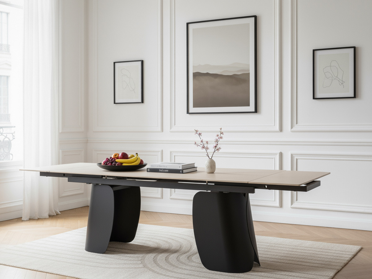 JULIA uitschuifbare eettafel 180 tot 260 cm met travertin-effect stenen blad