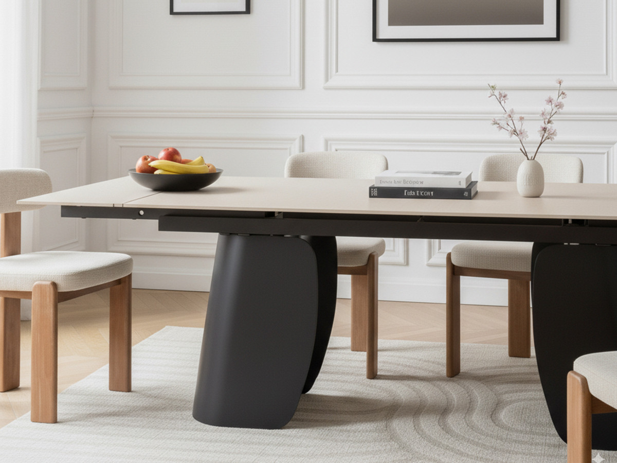 JULIA uitschuifbare eettafel 180 tot 260 cm met travertin-effect stenen blad
