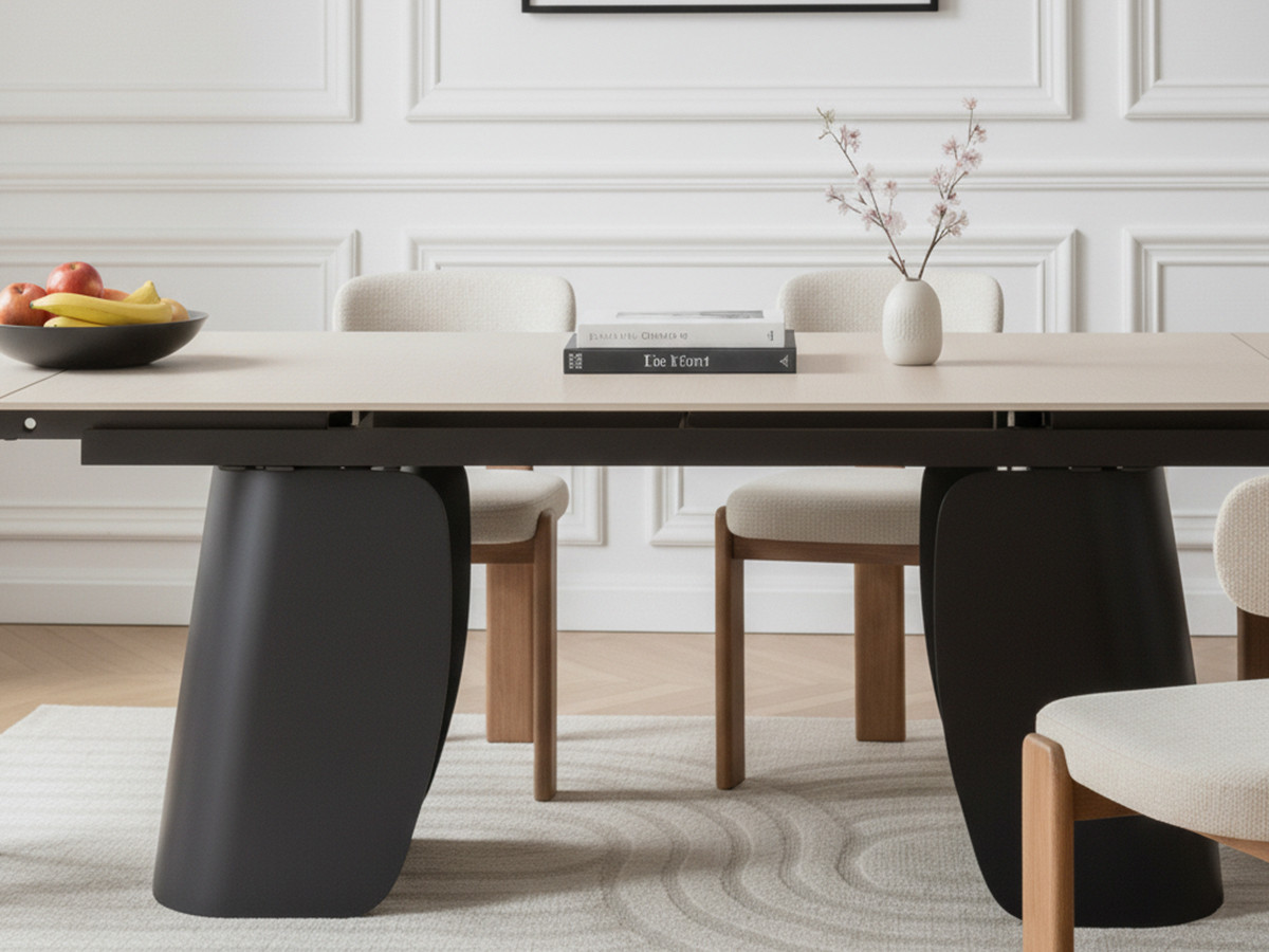 JULIA uitschuifbare eettafel 180 tot 260 cm met travertin-effect stenen blad