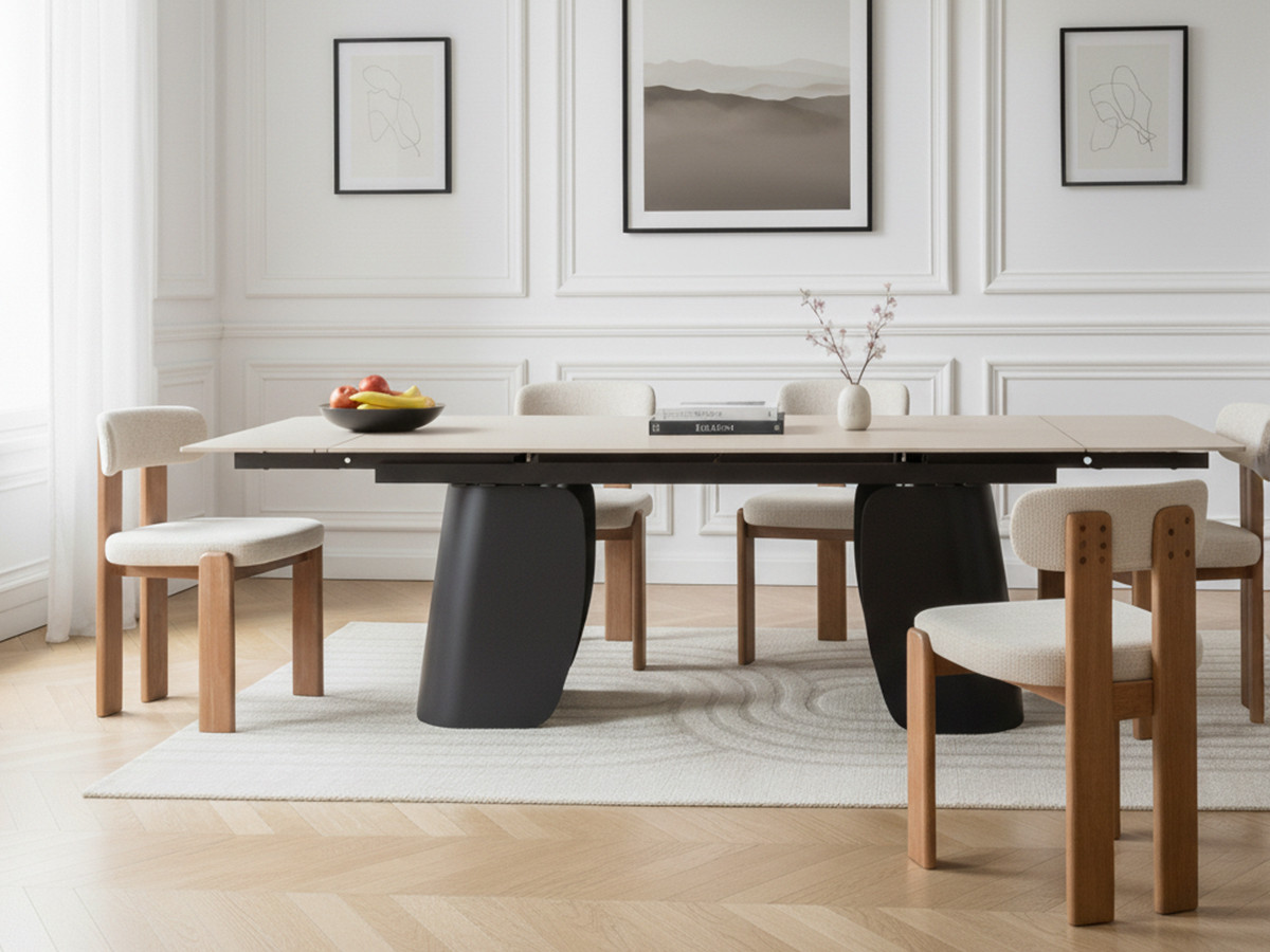 JULIA uitschuifbare eettafel 180 tot 260 cm met travertin-effect stenen blad