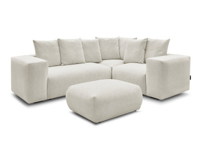 Canapé d'angle fixe modulable VOLTAIRE avec 1 chauffeuse 2 places, 1 angle et 1 chauffeuse 1 place tissu chiné avec pouf