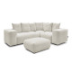 Canapé d'angle fixe modulable VOLTAIRE avec 1 chauffeuse 2 places, 1 angle et 1 chauffeuse 1 place tissu chiné avec pouf