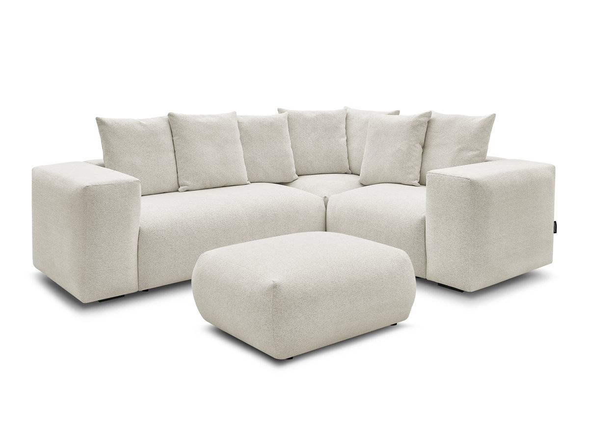 VOLTAIRE modulaire vaste hoekbank met 1 2-zits fauteuil, 1 hoek- en 1 1-zits fauteuil in gemêleerde stof met poef
