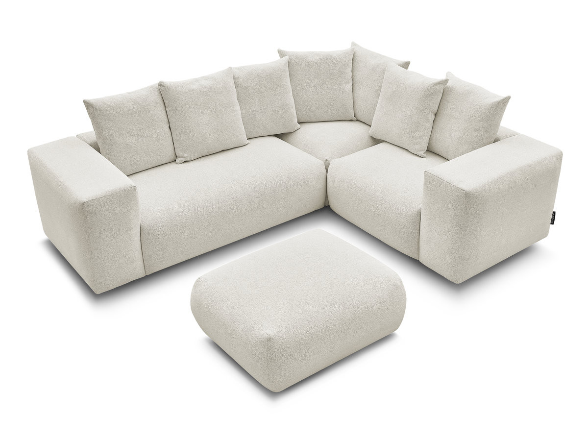 VOLTAIRE modulaire vaste hoekbank met 1 2-zits fauteuil, 1 hoek- en 1 1-zits fauteuil in gemêleerde stof met poef