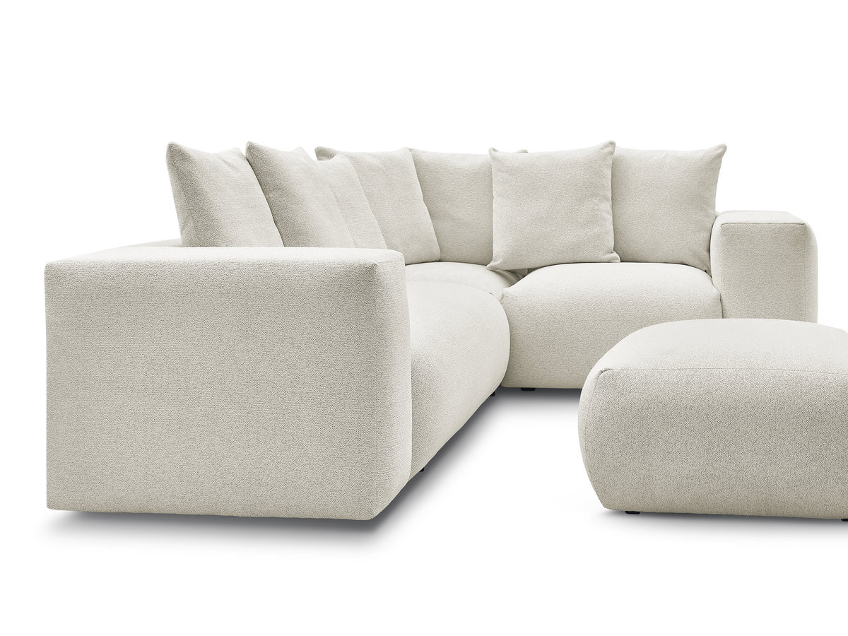 VOLTAIRE modulaire vaste hoekbank met 1 2-zits fauteuil, 1 hoek- en 1 1-zits fauteuil in gemêleerde stof met poef