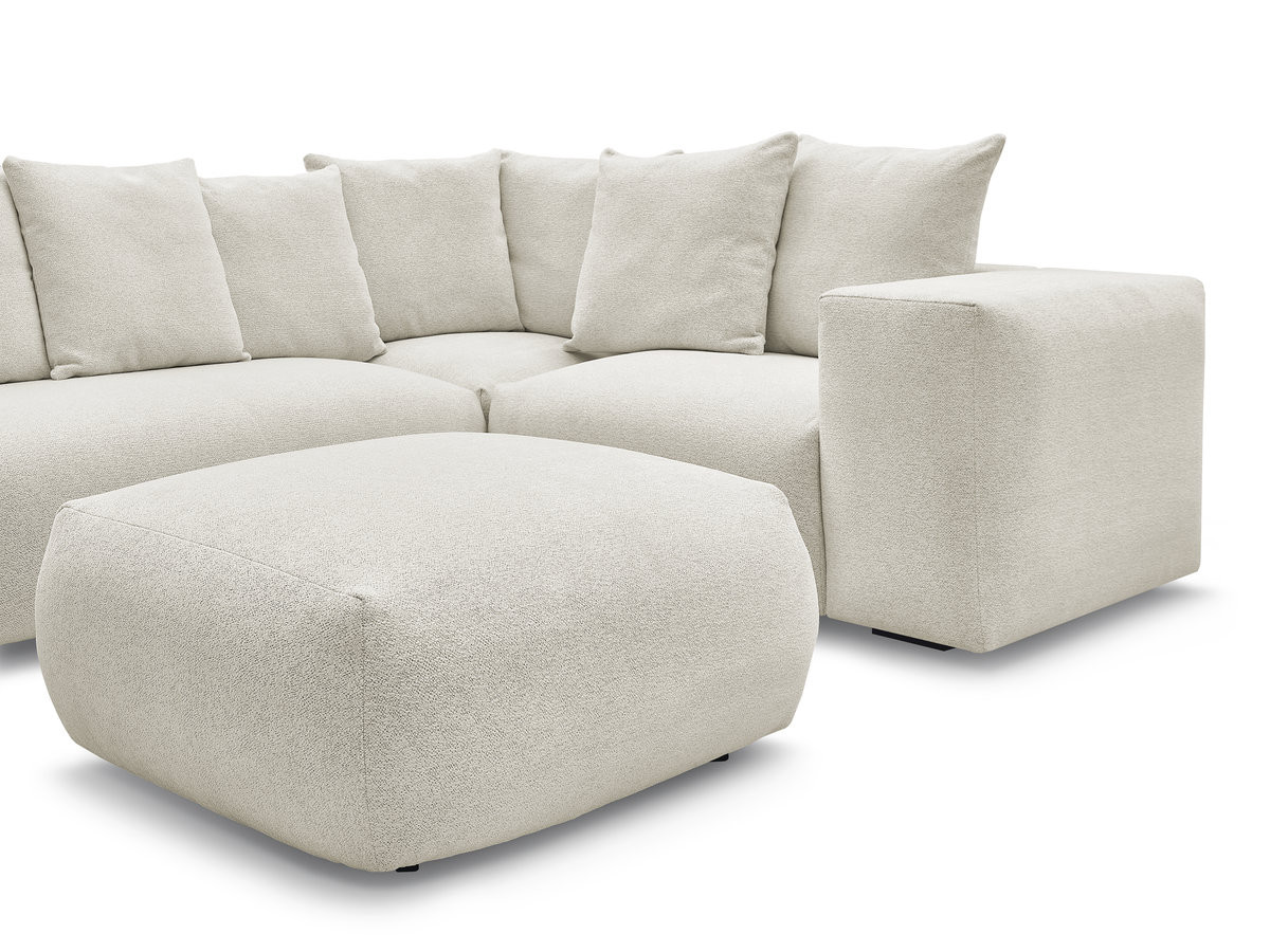 VOLTAIRE modulaire vaste hoekbank met 1 2-zits fauteuil, 1 hoek- en 1 1-zits fauteuil in gemêleerde stof met poef