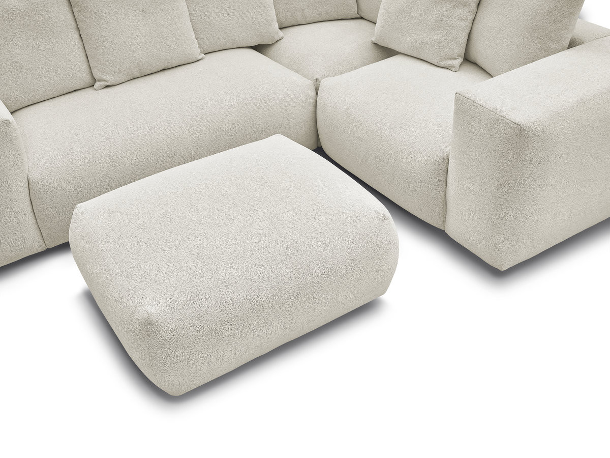 VOLTAIRE modulaire vaste hoekbank met 1 2-zits fauteuil, 1 hoek- en 1 1-zits fauteuil in gemêleerde stof met poef