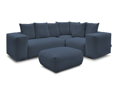 Canapé d'angle fixe modulable VOLTAIRE avec 1 chauffeuse 2 places, 1 angle et 1 chauffeuse 1 place tissu chiné avec pouf