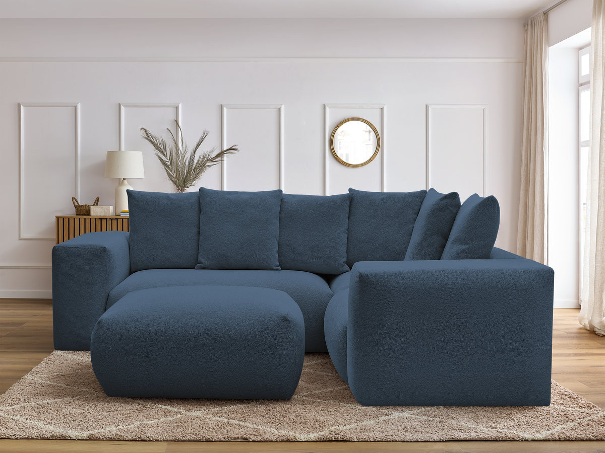 VOLTAIRE modulaire vaste hoekbank met 1 2-zits fauteuil, 1 hoek- en 1 1-zits fauteuil in gemêleerde stof met poef