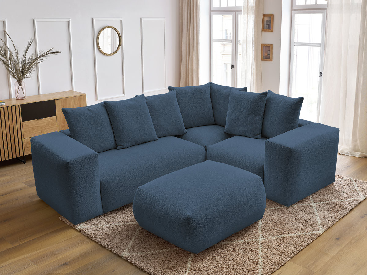 VOLTAIRE modulaire vaste hoekbank met 1 2-zits fauteuil, 1 hoek- en 1 1-zits fauteuil in gemêleerde stof met poef