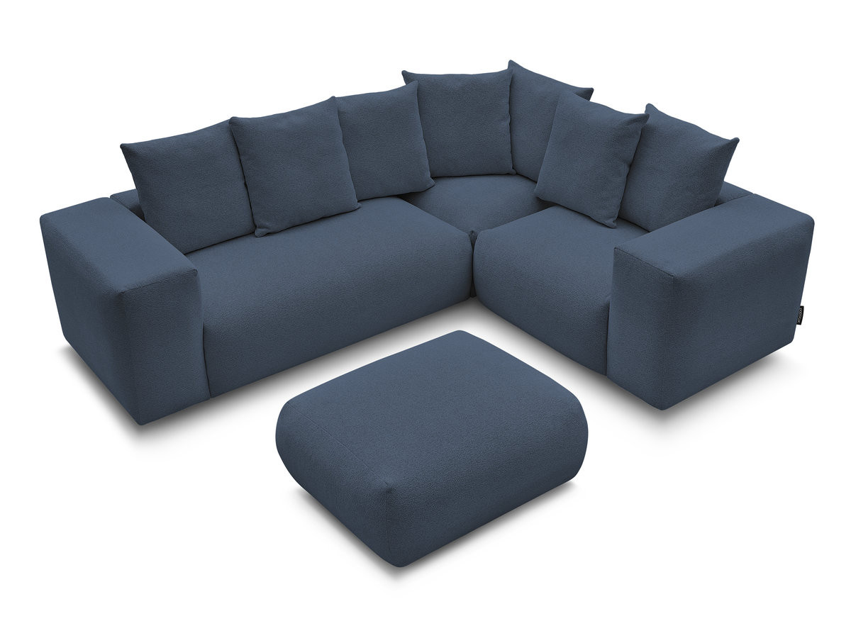 VOLTAIRE modulaire vaste hoekbank met 1 2-zits fauteuil, 1 hoek- en 1 1-zits fauteuil in gemêleerde stof met poef