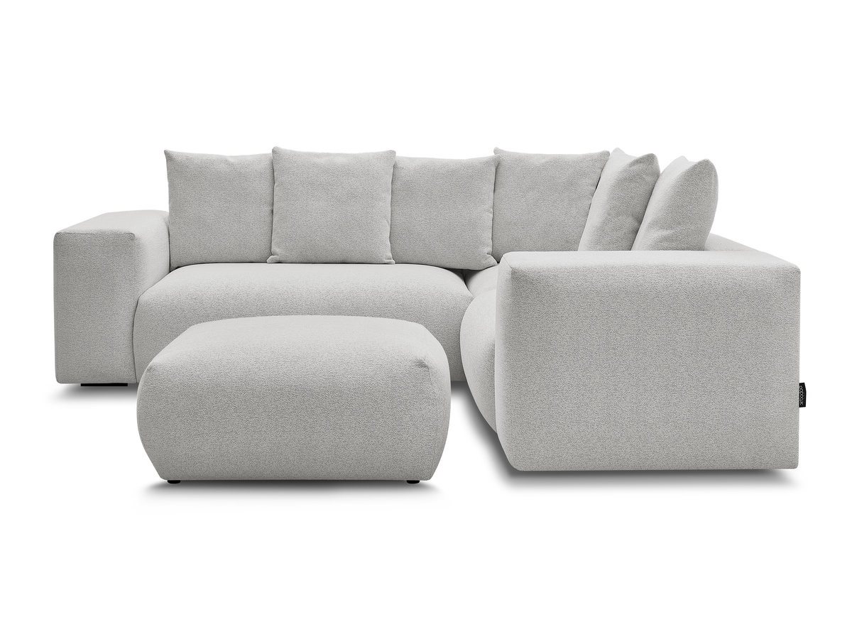 Canapé d'angle fixe modulable VOLTAIRE avec 1 chauffeuse 2 places, 1 angle et 1 chauffeuse 1 place tissu chiné avec pouf