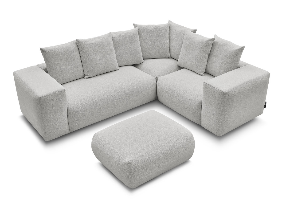 VOLTAIRE modulaire vaste hoekbank met 1 2-zits fauteuil, 1 hoek- en 1 1-zits fauteuil in gemêleerde stof met poef