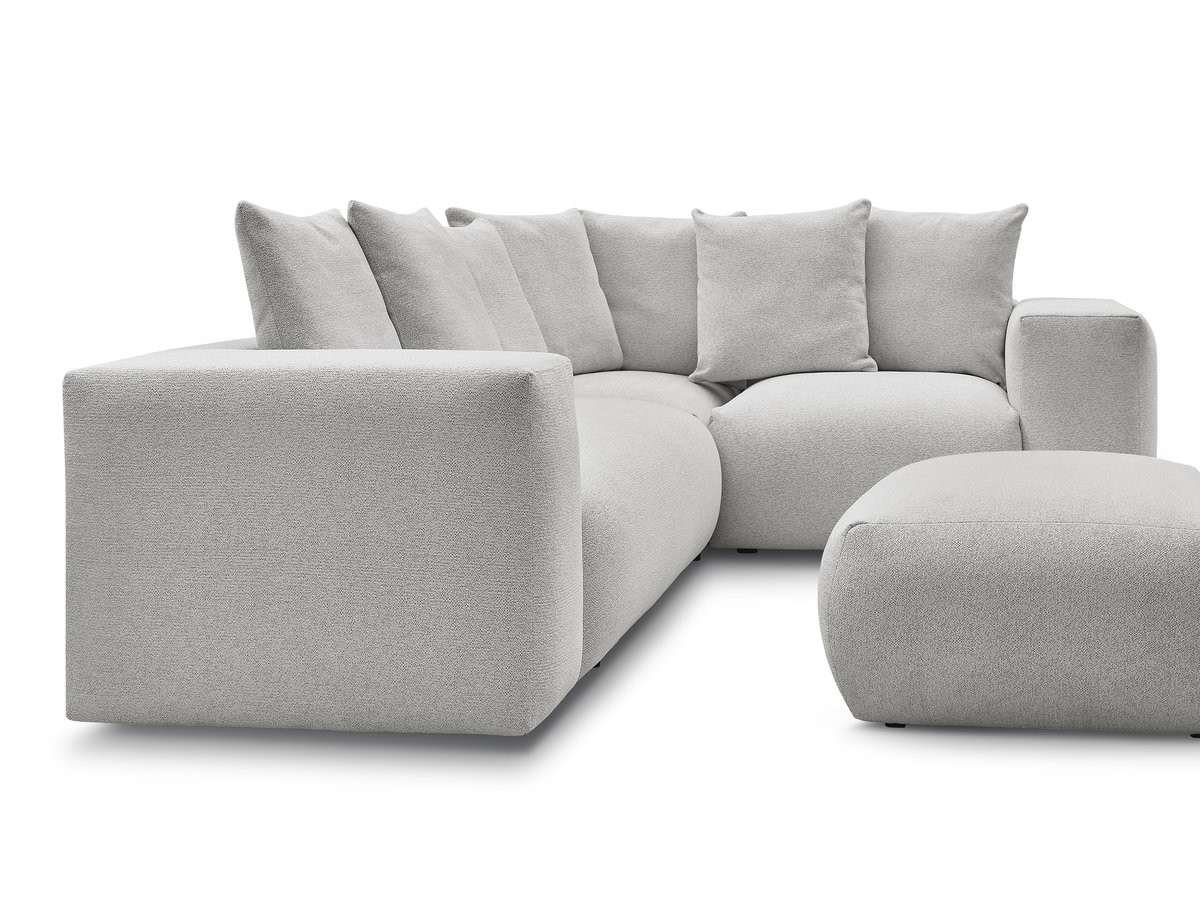 VOLTAIRE modulaire vaste hoekbank met 1 2-zits fauteuil, 1 hoek- en 1 1-zits fauteuil in gemêleerde stof met poef