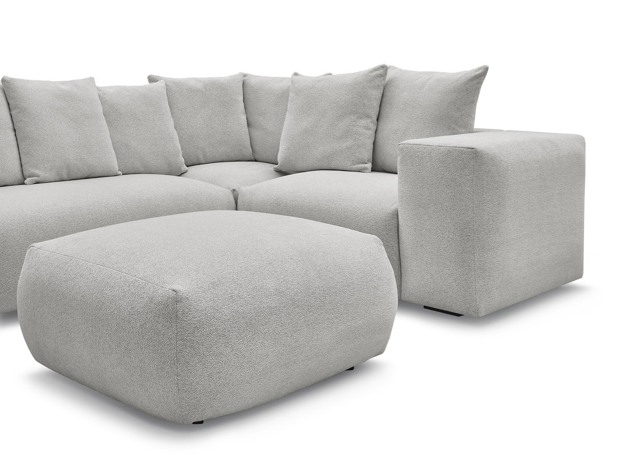 VOLTAIRE modulaire vaste hoekbank met 1 2-zits fauteuil, 1 hoek- en 1 1-zits fauteuil in gemêleerde stof met poef