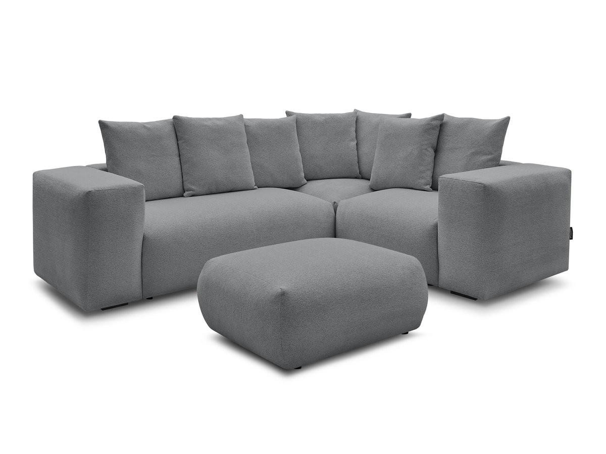 voltaire modulaire vaste hoekbank met 1 2-zits fauteuil, 1 hoek- en 1 1-zits fauteuil in gemêleerde stof met poef gekleurd donkergrijs