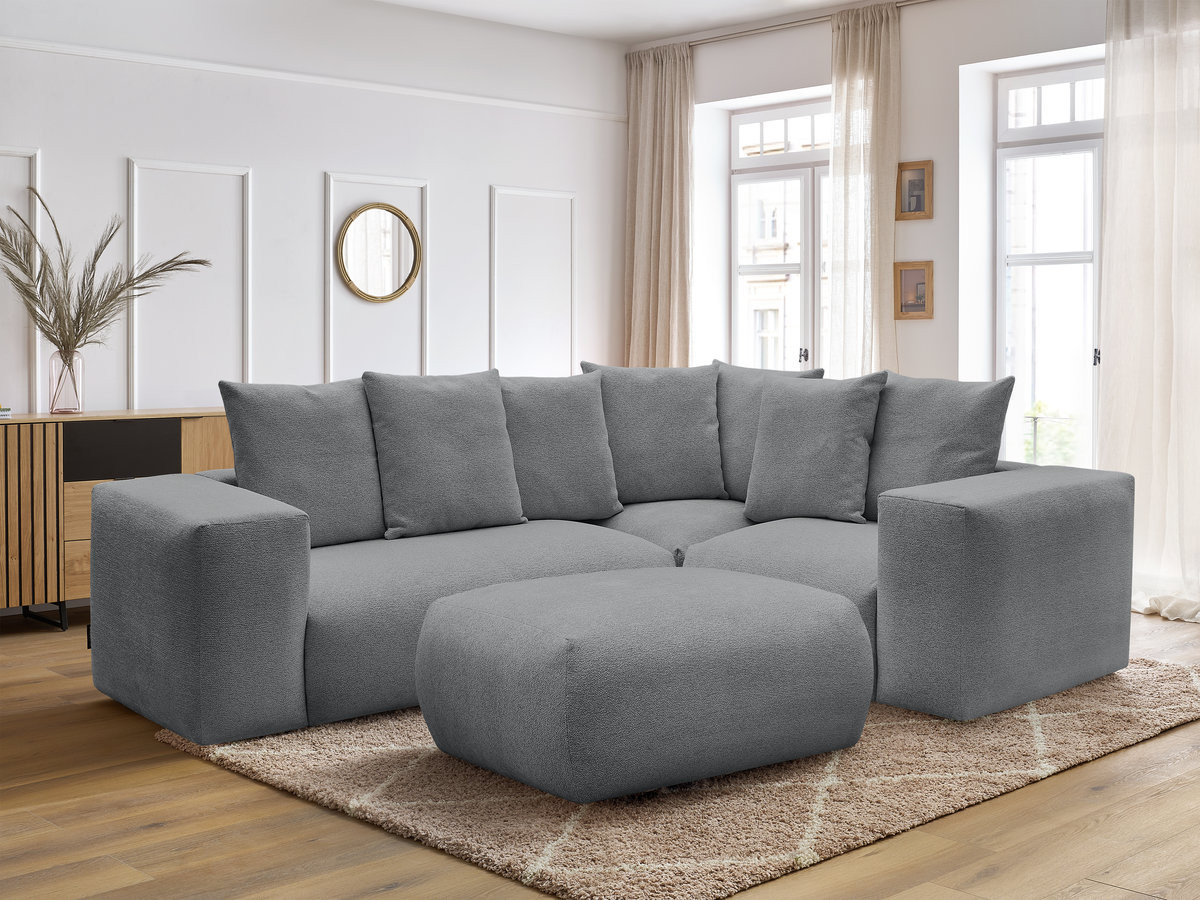 VOLTAIRE modulaire vaste hoekbank met 1 2-zits fauteuil, 1 hoek- en 1 1-zits fauteuil in gemêleerde stof met poef