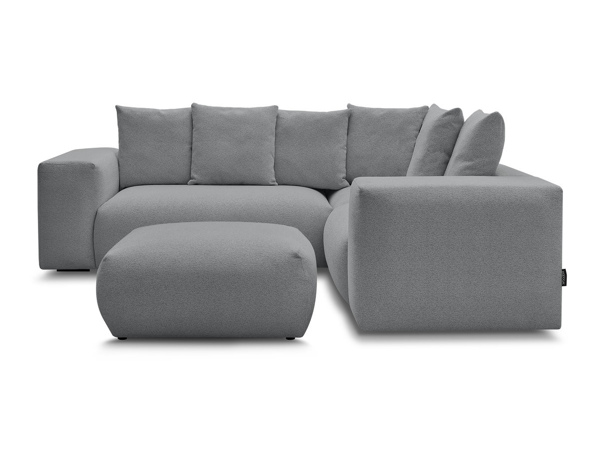 Canapé d'angle fixe modulable VOLTAIRE avec 1 chauffeuse 2 places, 1 angle et 1 chauffeuse 1 place tissu chiné avec pouf